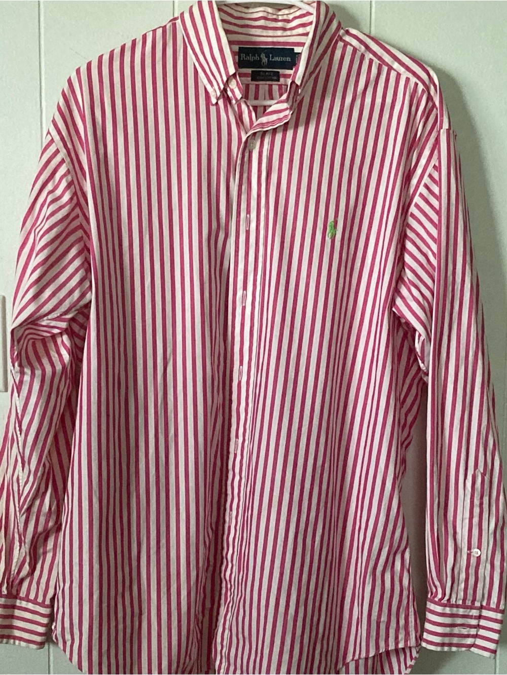 Ralph Lauren SZ M Red and White Striped Cotton Button-Down Shirt